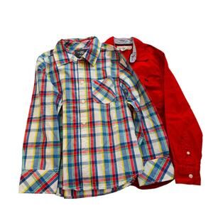L.O.G.G.‎ Button Down Shirt Bundle Red Solid & Plaid Long Sleeve Size 8-9Y